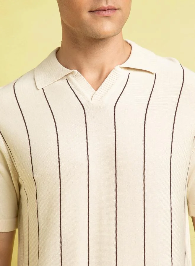 Dennis Lingo Men's Marshmallow 100% Cotton Striped Regular Fit T-Shirt