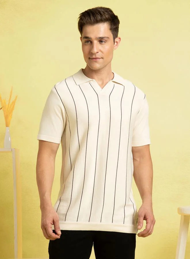Dennis Lingo Men's Marshmallow 100% Cotton Striped Regular Fit T-Shirt