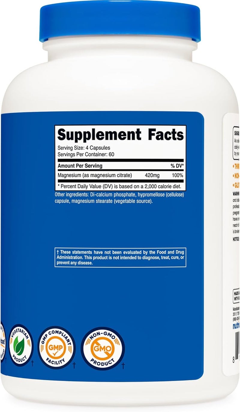 Nutricost Magnesium Citrate 420mg 240 Veggie Capsules  60 Servings Gluten Free NonGMO Vegetarian Friendly - Image 4