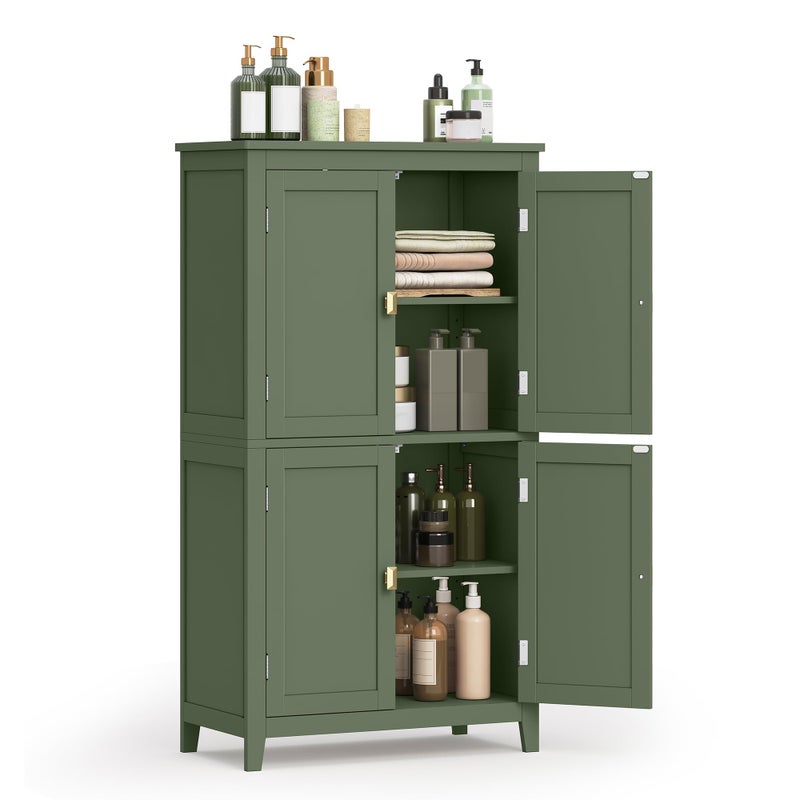 VASAGLE VASAGLE Bathroom Floor Storage Cabinet Bathroom Storage Unit Freestanding Cabinet with 4 Doors Adjustable Shelves 118 x 236 x 433 Inches Forest Green UBBC552C01 