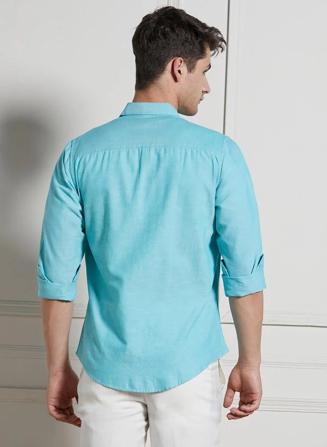 دينيس لينغو قميص قطن كاجوال بياقة رفيعة