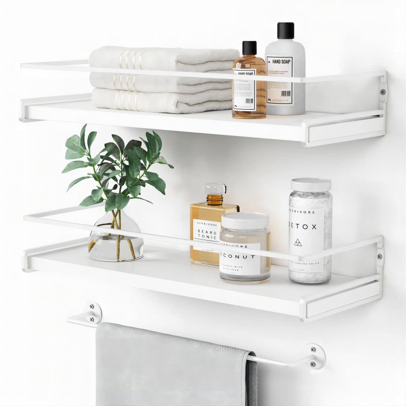 Forbena Nursery Shelves for Wall Set of 2 White Floating Book Shelves for Kids Room Small Wall Mount Bookshelf and Toy Storage Organizer for Baby Toddlers Teens Boys Girls Bedroom Bathroom