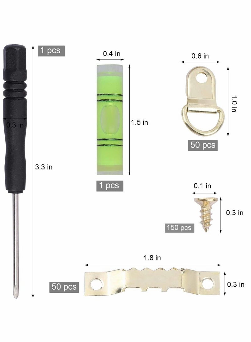 Y&D Hook Set, Box Hook, D Ring Picture Frame Hanger, Sawtooth Photo Hanging Hardware Set with Screws and Spirit Level Silver Gold, 252 psc - Image 4