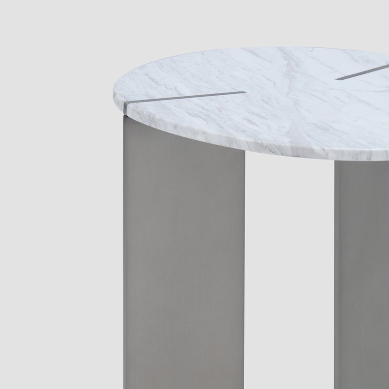 AL HUZAIFA FURNITURE Julienne Side Table, Top With Greek White Jazz Natural Marble, In Metal Legs - Image 3