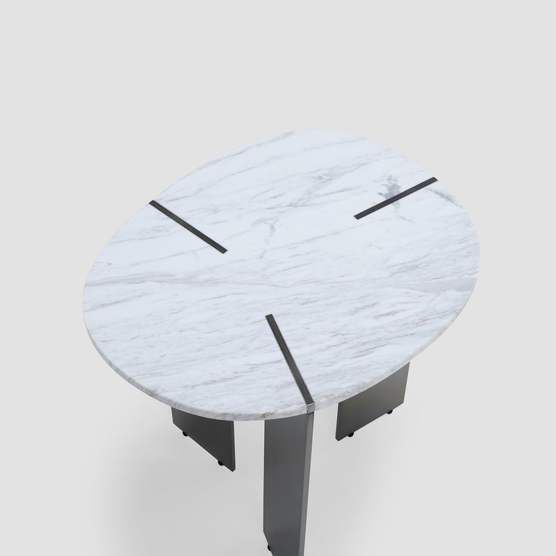 AL HUZAIFA FURNITURE Julienne Side Table, Top With Greek White Jazz Natural Marble, In Metal Legs - Image 2