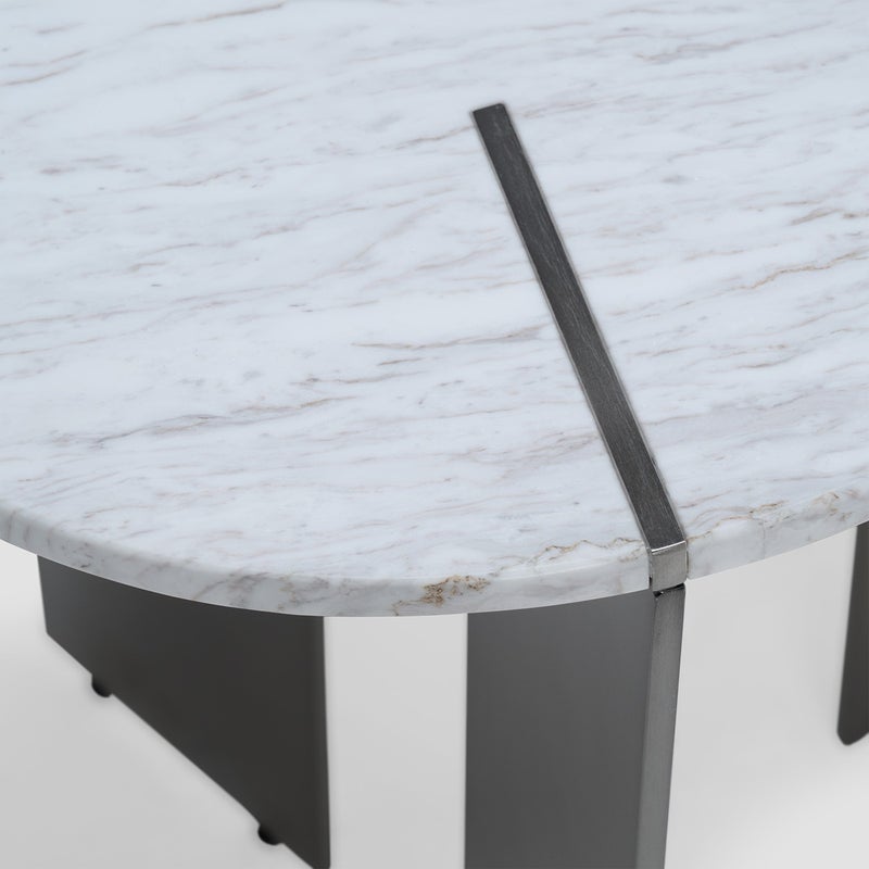 AL HUZAIFA FURNITURE Julienne Side Table, Top With Greek White Jazz Natural Marble, In Metal Legs - Image 4