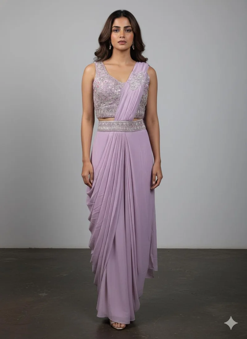 Lehar Pink Contemporary Draped Saree with Embroidered Blouse