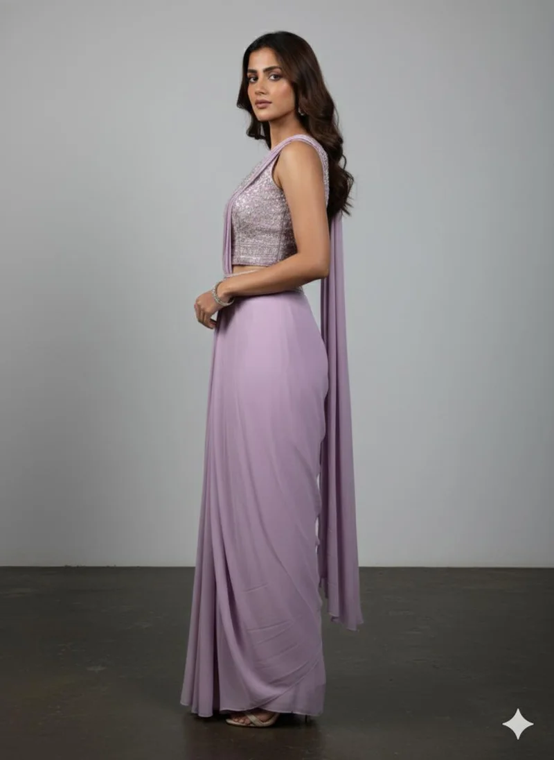 Lehar Pink Contemporary Draped Saree with Embroidered Blouse