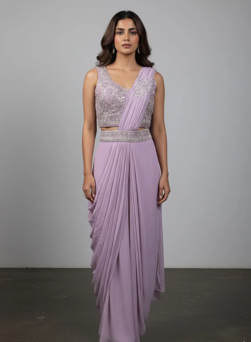 Lehar Pink Contemporary Draped Saree with Embroidered Blouse