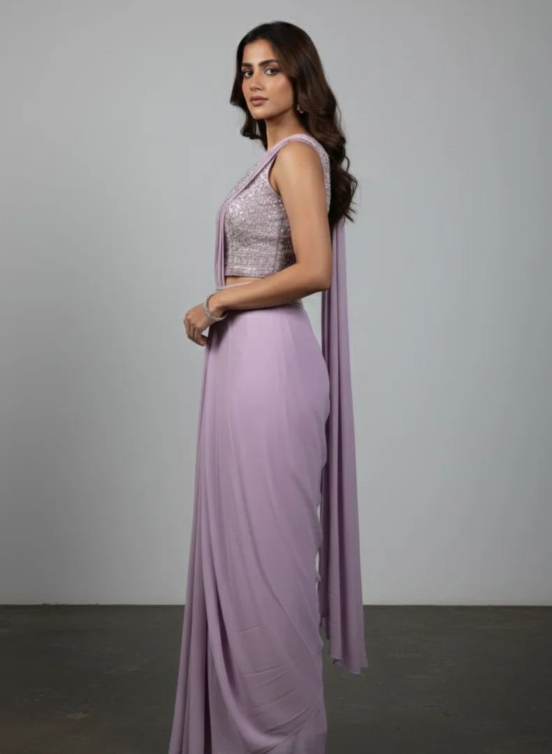 Lehar Pink Contemporary Draped Saree with Embroidered Blouse