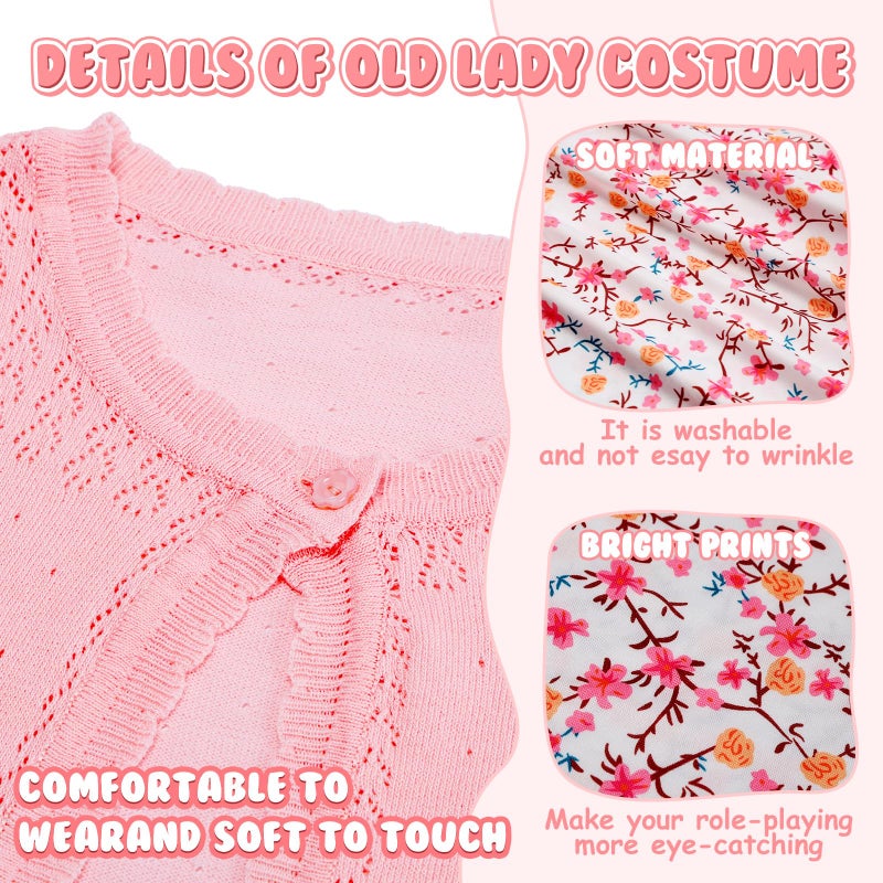 Skirfy Old Lady Costume for Kids, 100 Days of School Granny Outfit Kit with Wig, Dress, Glasses, Cane and Other Dess Up Accessories for Girls for School Celebration or Halloween - Image 4