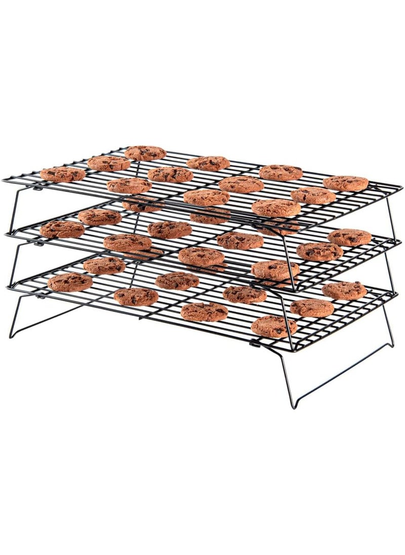 Restaurantware Restaurantware Met Lux 157 x 98 x 83 Inch Wire Baking Rack Set 1 Stackable Oven Wire Rack Set  3Tier Design OvenReady Up To 392F Black Iron Cooling Rack Set With Collapsible Feet  - Image 1
