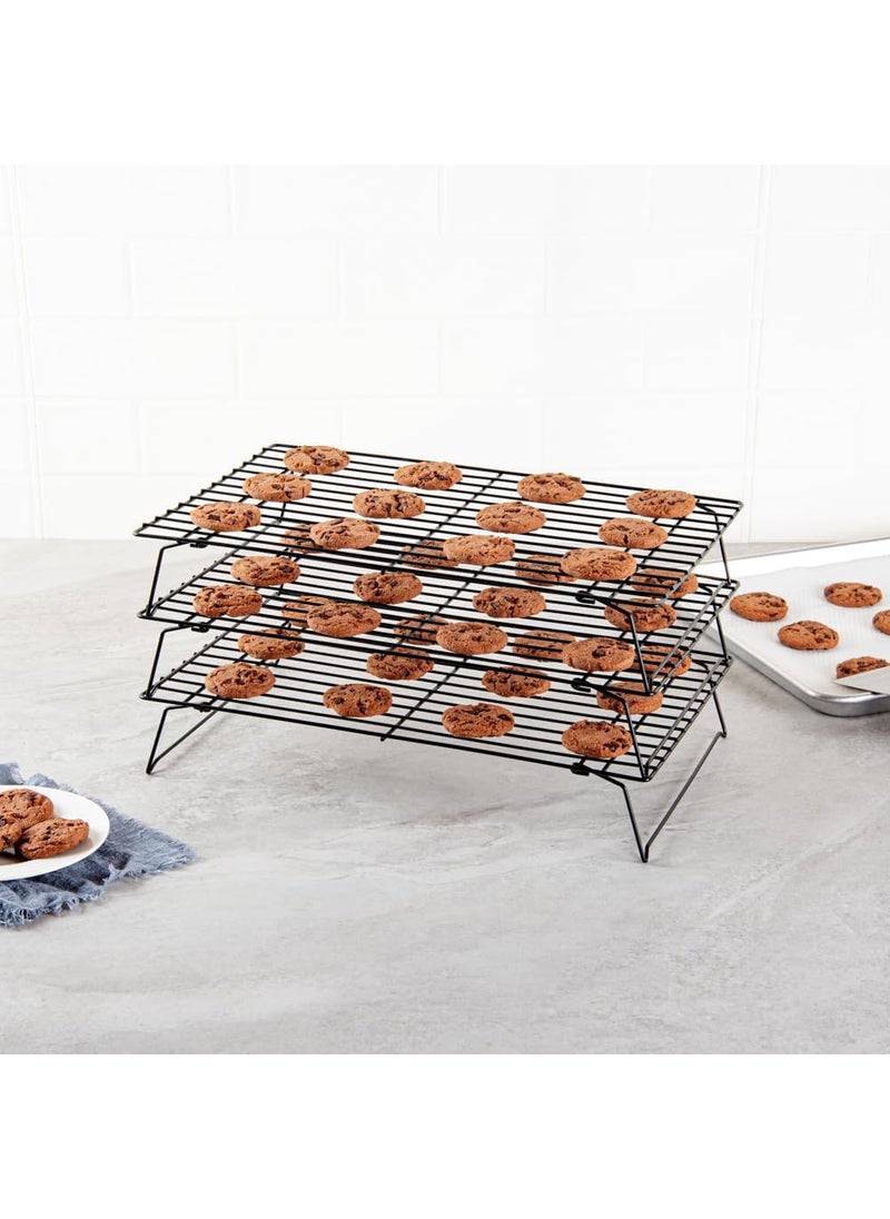 Restaurantware Restaurantware Met Lux 157 x 98 x 83 Inch Wire Baking Rack Set 1 Stackable Oven Wire Rack Set  3Tier Design OvenReady Up To 392F Black Iron Cooling Rack Set With Collapsible Feet  - Image 3