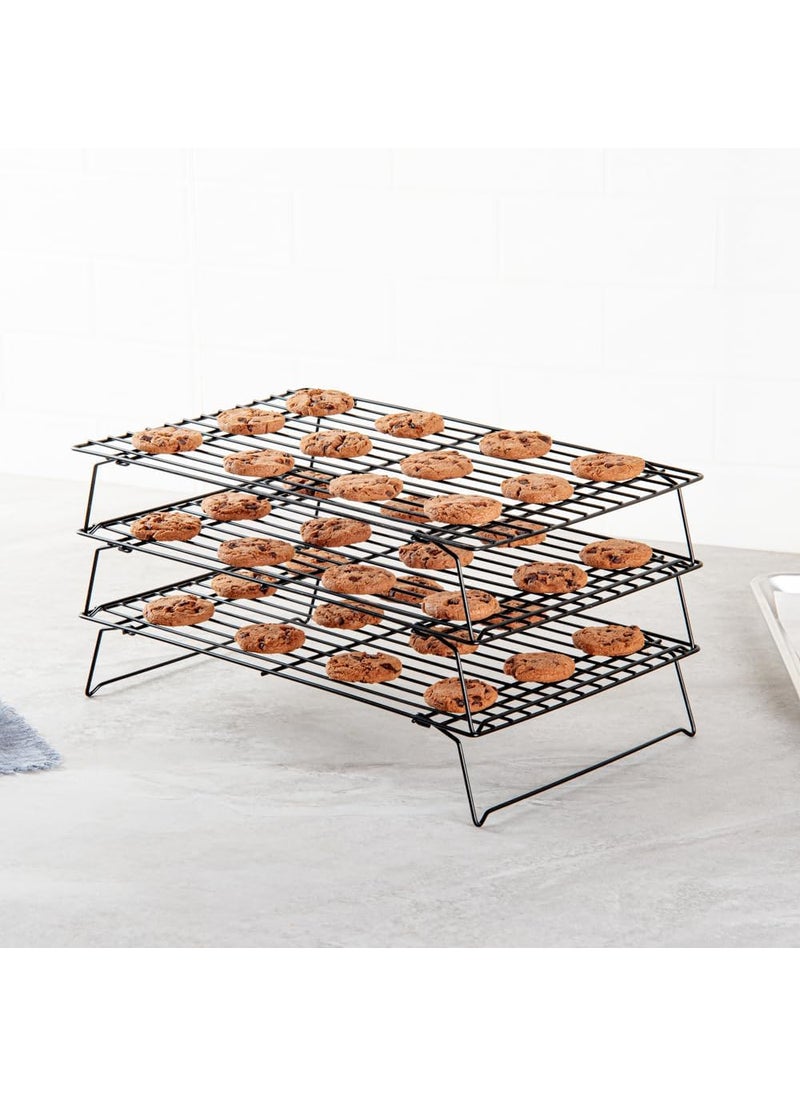 Restaurantware Restaurantware Met Lux 157 x 98 x 83 Inch Wire Baking Rack Set 1 Stackable Oven Wire Rack Set  3Tier Design OvenReady Up To 392F Black Iron Cooling Rack Set With Collapsible Feet  - Image 4