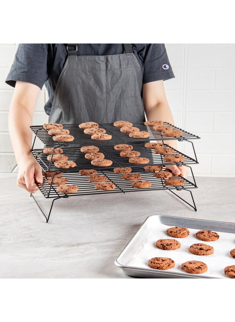 Restaurantware Restaurantware Met Lux 157 x 98 x 83 Inch Wire Baking Rack Set 1 Stackable Oven Wire Rack Set  3Tier Design OvenReady Up To 392F Black Iron Cooling Rack Set With Collapsible Feet  - Image 5