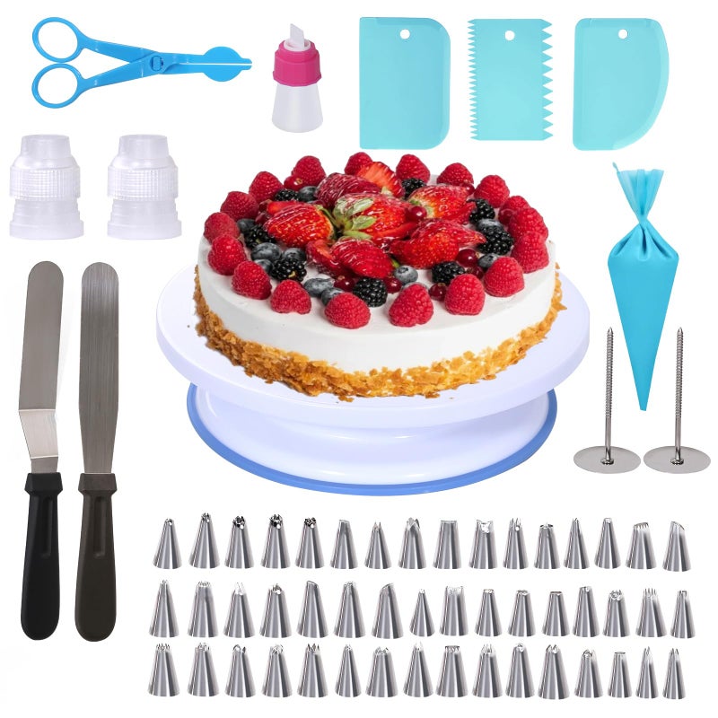 Uten 60PCs Cake Decorating Supplies Kit Cake Decorating Stand Set with 11 Cake Turntable 48 Numbered Icing Piping Tips 2 Spatulas 3 Icing Comb Scraper 1 Scissor 1 Piping Bags Baking Tools