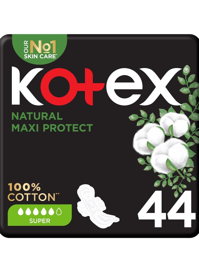 Kotex Super Thick maxi Natural Sanitary Pads with Wings - 44 Pieces - Image 1