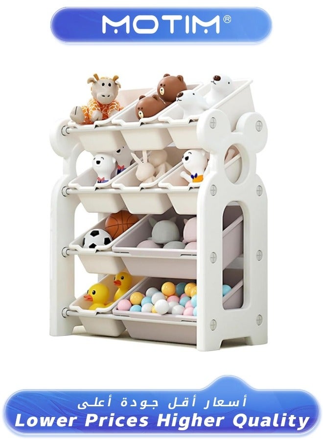 موتيم منظم ألعاب الأطفال منظم ألعاب الأطفال رف منظم ألعاب كبير السعة 4 أرفف مع 10 صناديق تخزين لتخزين الألعاب والكتب باللون الرمادي - Image 1