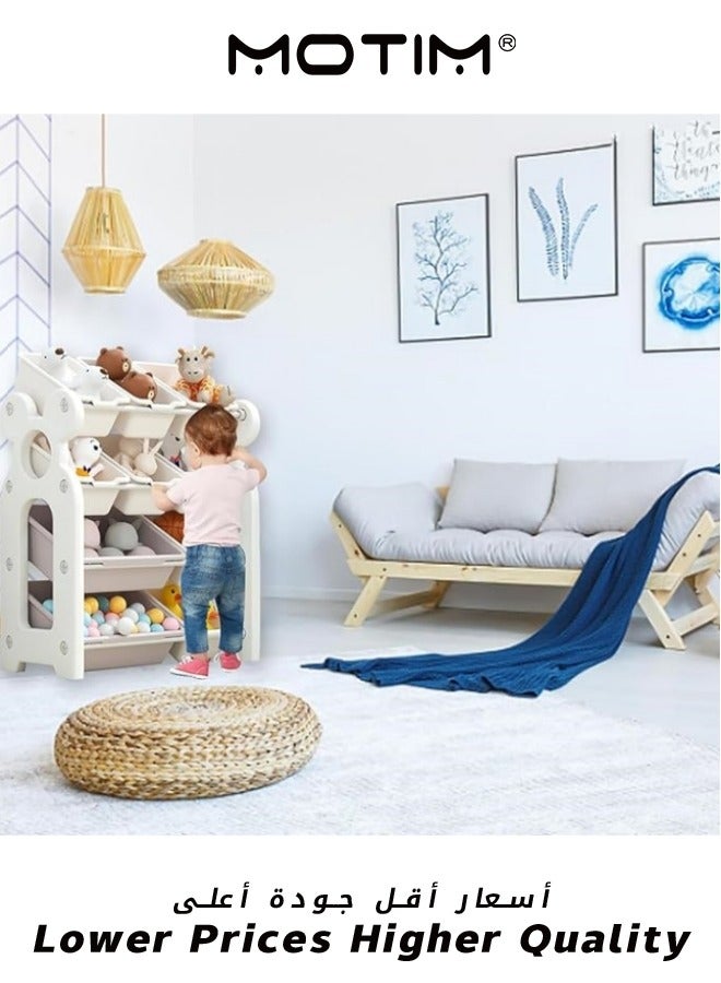 موتيم منظم ألعاب الأطفال منظم ألعاب الأطفال رف منظم ألعاب كبير السعة 4 أرفف مع 10 صناديق تخزين لتخزين الألعاب والكتب باللون الرمادي - Image 2