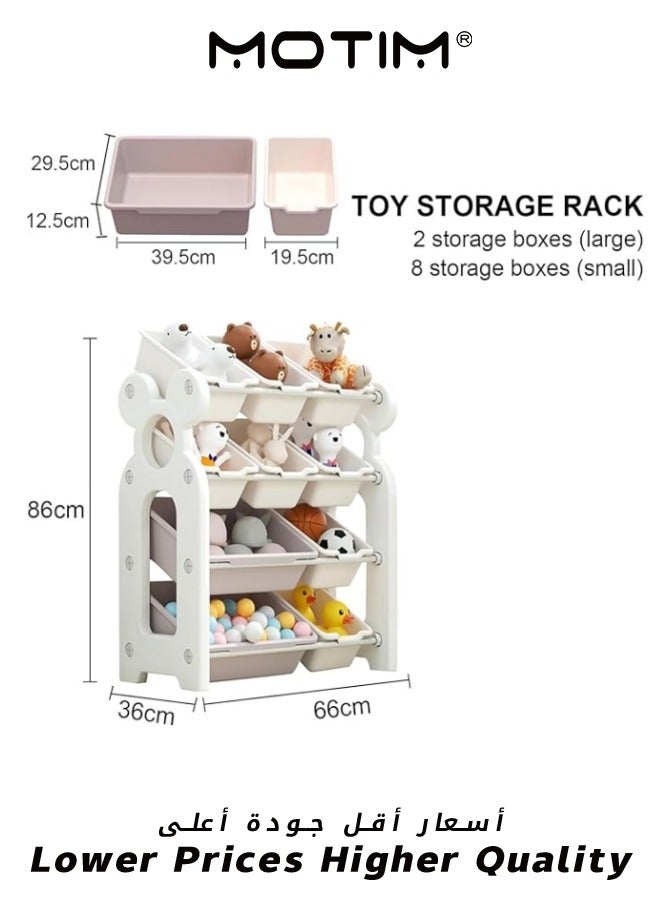 موتيم منظم ألعاب الأطفال منظم ألعاب الأطفال رف منظم ألعاب كبير السعة 4 أرفف مع 10 صناديق تخزين لتخزين الألعاب والكتب باللون الرمادي - Image 3