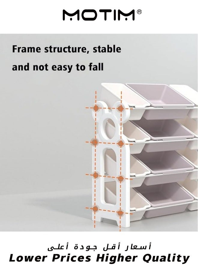 موتيم منظم ألعاب الأطفال منظم ألعاب الأطفال رف منظم ألعاب كبير السعة 4 أرفف مع 10 صناديق تخزين لتخزين الألعاب والكتب باللون الرمادي - Image 4