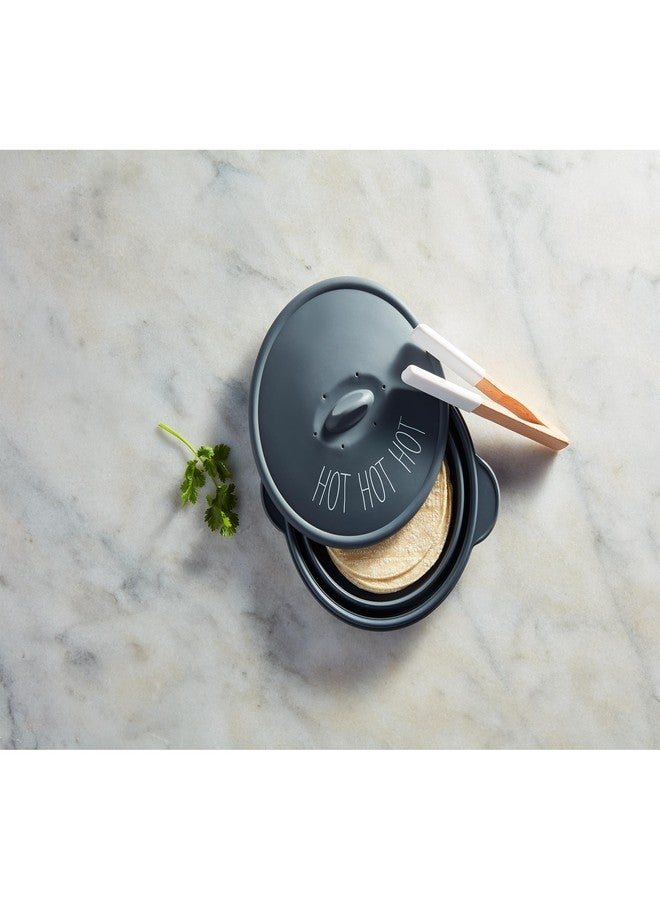 Mud Pie Silicone Tortilla Warmer Set; dish 3 3/4" x 9 3/4" dia | tongs 7" - Image 2