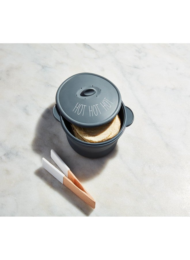 Mud Pie Silicone Tortilla Warmer Set; dish 3 3/4" x 9 3/4" dia | tongs 7" - Image 3