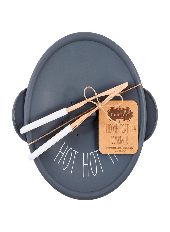 Mud Pie Silicone Tortilla Warmer Set; dish 3 3/4" x 9 3/4" dia | tongs 7" - Image 1