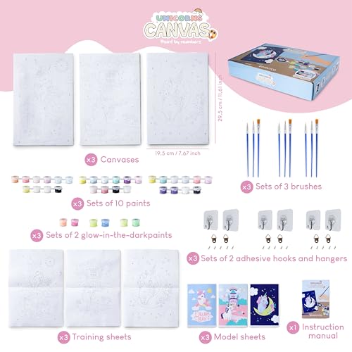 BONNYCO Paint by Numbers Kit for Kids Unicorns Pack 3 Canvas Paint by Number Canvas Framed Pre Drawn Unicorn Gifts for Girls Arts and Kids Crafts 46 812 Pintar por Numeros Unicorn Craft - Image 5