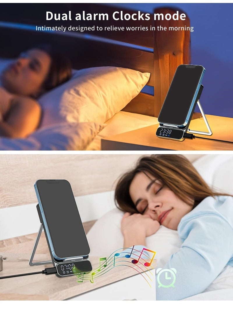 Captaintech SYOSI Wireless Charger, Fast Qi Wireless Charging Station for iPhone, Samsung, Android, Portable Foldable Wireless Cell Phone Charger Stand with Alarm Clock for Travel - Image 4