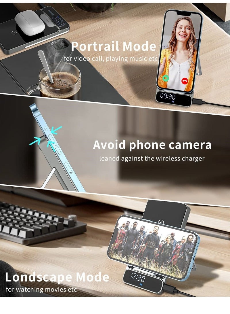 Captaintech SYOSI Wireless Charger, Fast Qi Wireless Charging Station for iPhone, Samsung, Android, Portable Foldable Wireless Cell Phone Charger Stand with Alarm Clock for Travel - Image 2