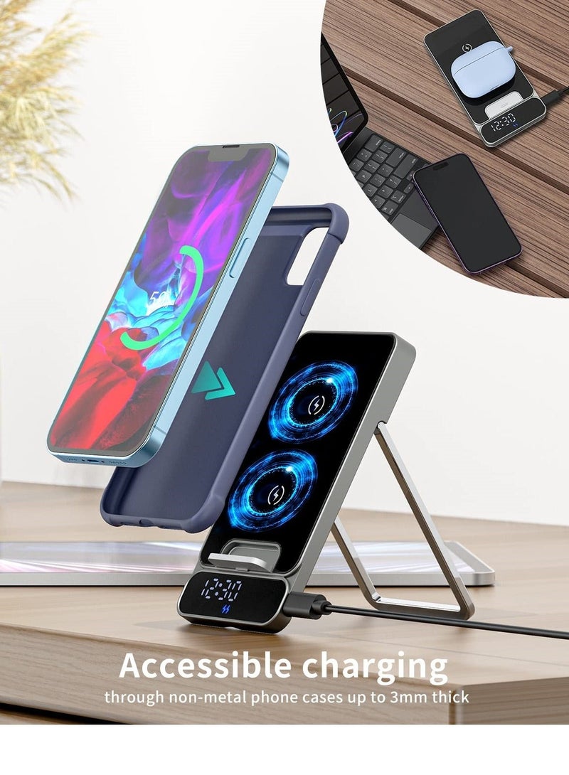 Captaintech SYOSI Wireless Charger, Fast Qi Wireless Charging Station for iPhone, Samsung, Android, Portable Foldable Wireless Cell Phone Charger Stand with Alarm Clock for Travel - Image 5