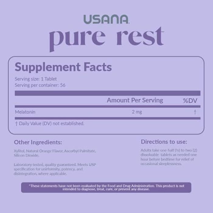 USANA Pure Rest Melatonin Supplement for Sleep Support* – Fast Acting – Sugar Free - 56 Tablets - Image 2