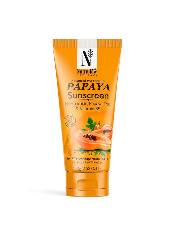NutriGlow NATURAL'S Advanced Pro Formula Papaya Sunscreen SPF 50, PA+++ No White Cast, Non-Greasy, with Broad Spectrum, UV A & UV B Blue Light Protection, for Men & Women Suitable for Oily, Dry, Sensitive & Combination Skin (100 g) - Image 1