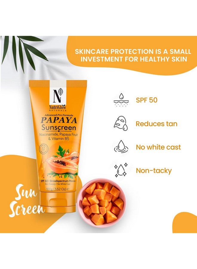 NutriGlow NATURAL'S Advanced Pro Formula Papaya Sunscreen SPF 50, PA+++ No White Cast, Non-Greasy, with Broad Spectrum, UV A & UV B Blue Light Protection, for Men & Women Suitable for Oily, Dry, Sensitive & Combination Skin (100 g) - Image 3