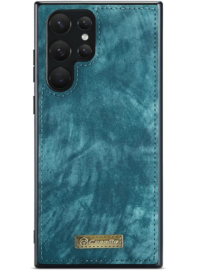 DGMING For Samsung Galaxy S22 Ultra Leather Wallet Case with Wrist Strap (Blue) - Image 3