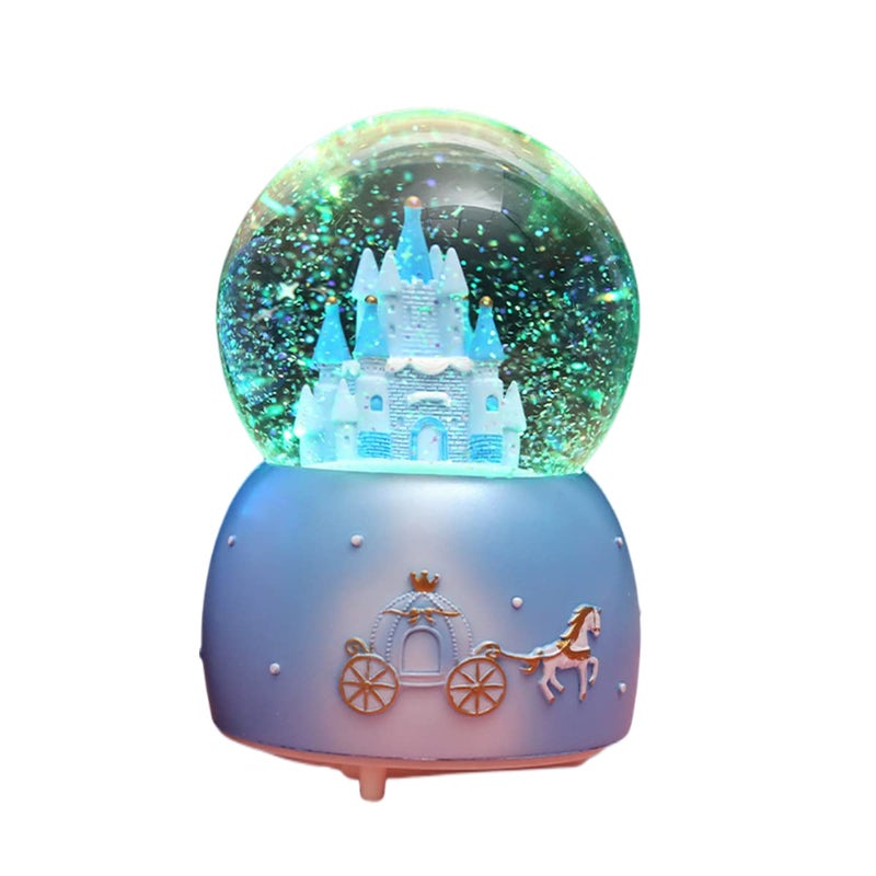 Snow Globe Castle Crystal Ball Automatic Snowfall Musical Rotate Crystal Ball with 7 Color Changing Lights Musical Castle Snowglobe for Kids Girls Boys