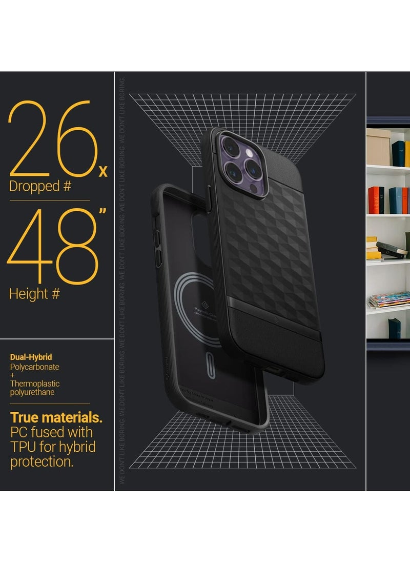 Parallax Mag Case [Built-in Magnet] for MagSafe, Grade Drop Protection, Textured 3D Hexa Grip Design, Slim Ergonomic Cover for iPhone 14 Pro Max (5G, 2022) – Matte Black