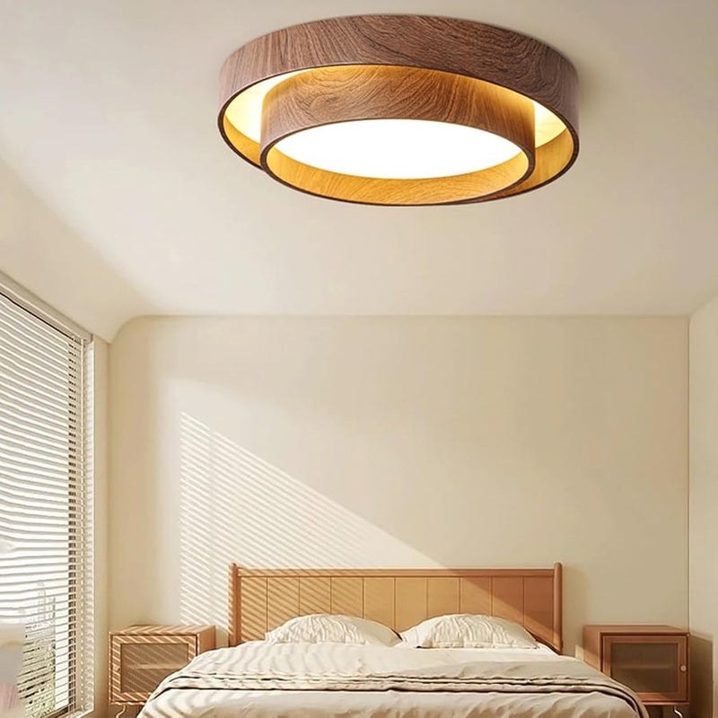 Dimmable Walnut Wood Flush Mount LED Ceiling Light For Living Room Hallway 30cm - Image 4