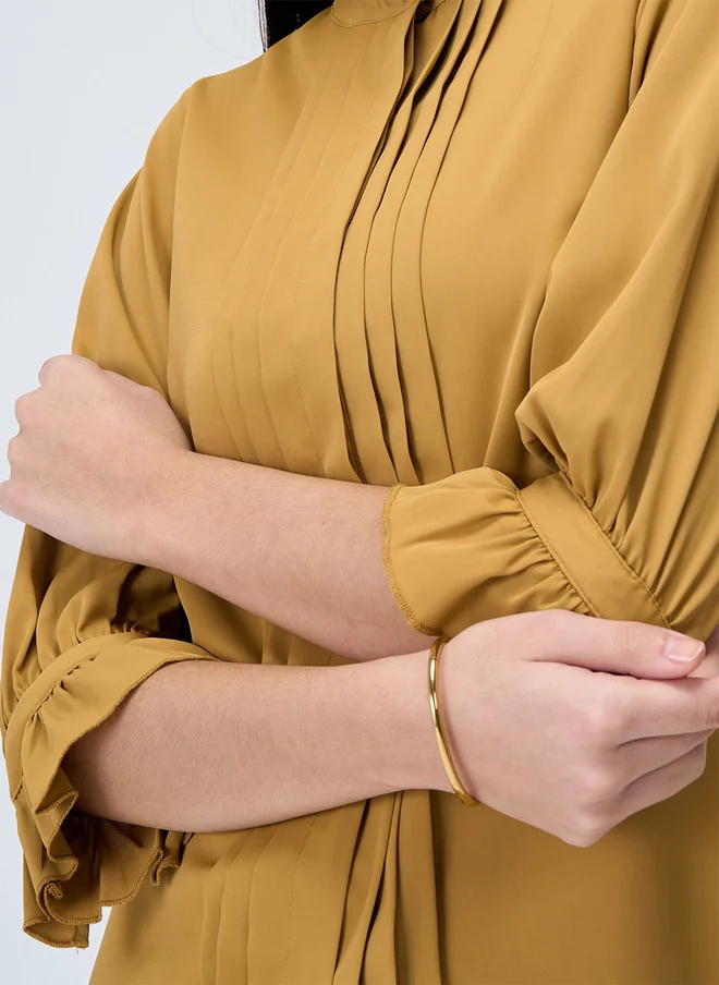 Salt Attire SALT ATTIRE Women Mustard Yellow Keyhole Neck Puff Sleeve Top