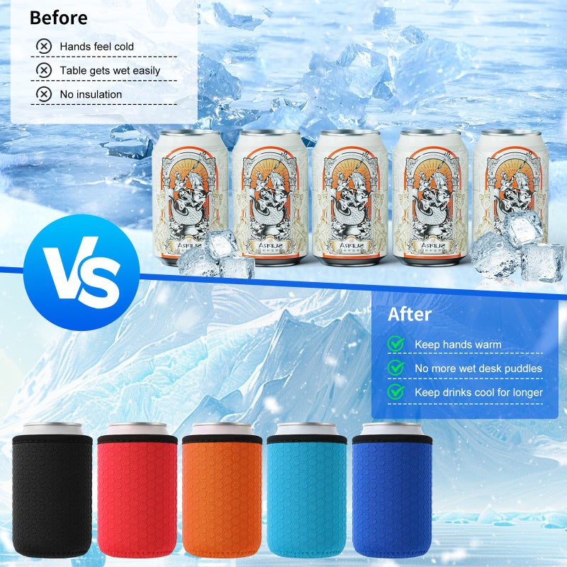 Xumbtvs 5 Pcs Insulated 12oz Can Sleeve, Reusable Can Cooler Sleeves, Non-slip Neoprene Beer Bottle Cover Holder for 12oz Standard Can Soda and Beer (Colorful1) - Image 4
