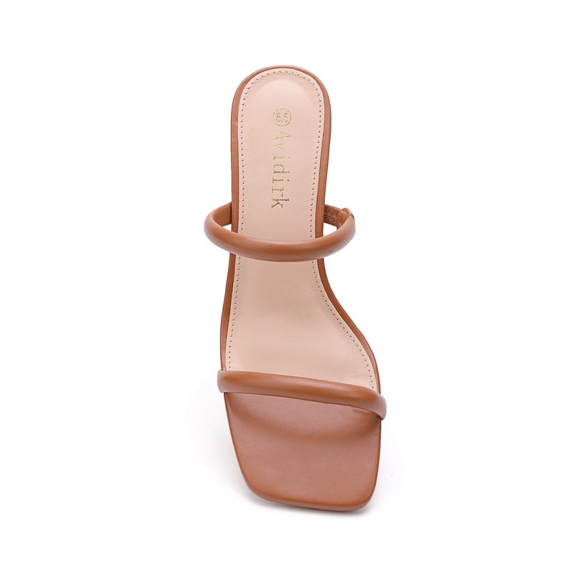 Avidirk Women's Square Open Toe Heeled Sandals Two Strap Mules Slip On Block Chunky Mid Heels Sandals - Image 3