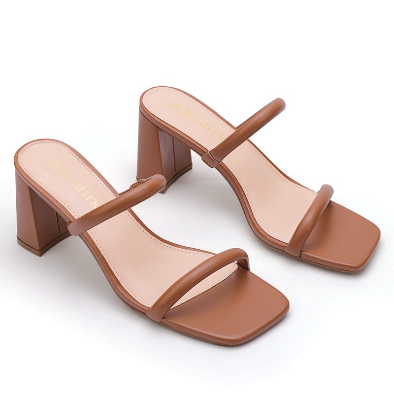 Avidirk Women's Square Open Toe Heeled Sandals Two Strap Mules Slip On Block Chunky Mid Heels Sandals - Image 4