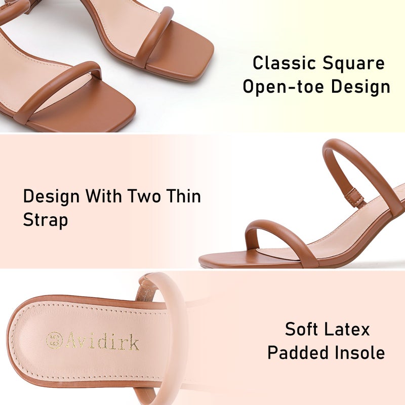 Avidirk Women's Square Open Toe Heeled Sandals Two Strap Mules Slip On Block Chunky Mid Heels Sandals - Image 5