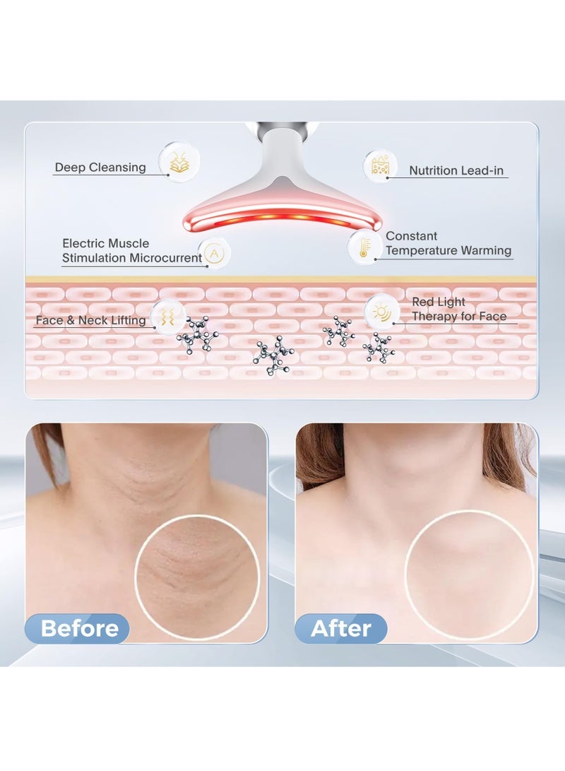 العلاج بالضوء الأحمر للوجه، جهاز تجديد البشرة للوجه والرقبة بفوتونات LED متعددة الألوان، جهاز شد الرقبة، منظف مزدوج للذقن المحمول للعناية بالبشرة، جهاز تدليك للتجاعيد للوجه والرقبة - Image 4