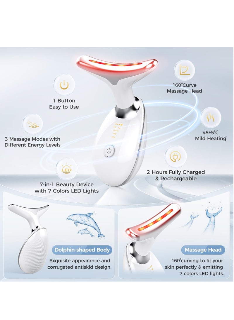 العلاج بالضوء الأحمر للوجه، جهاز تجديد البشرة للوجه والرقبة بفوتونات LED متعددة الألوان، جهاز شد الرقبة، منظف مزدوج للذقن المحمول للعناية بالبشرة، جهاز تدليك للتجاعيد للوجه والرقبة - Image 3