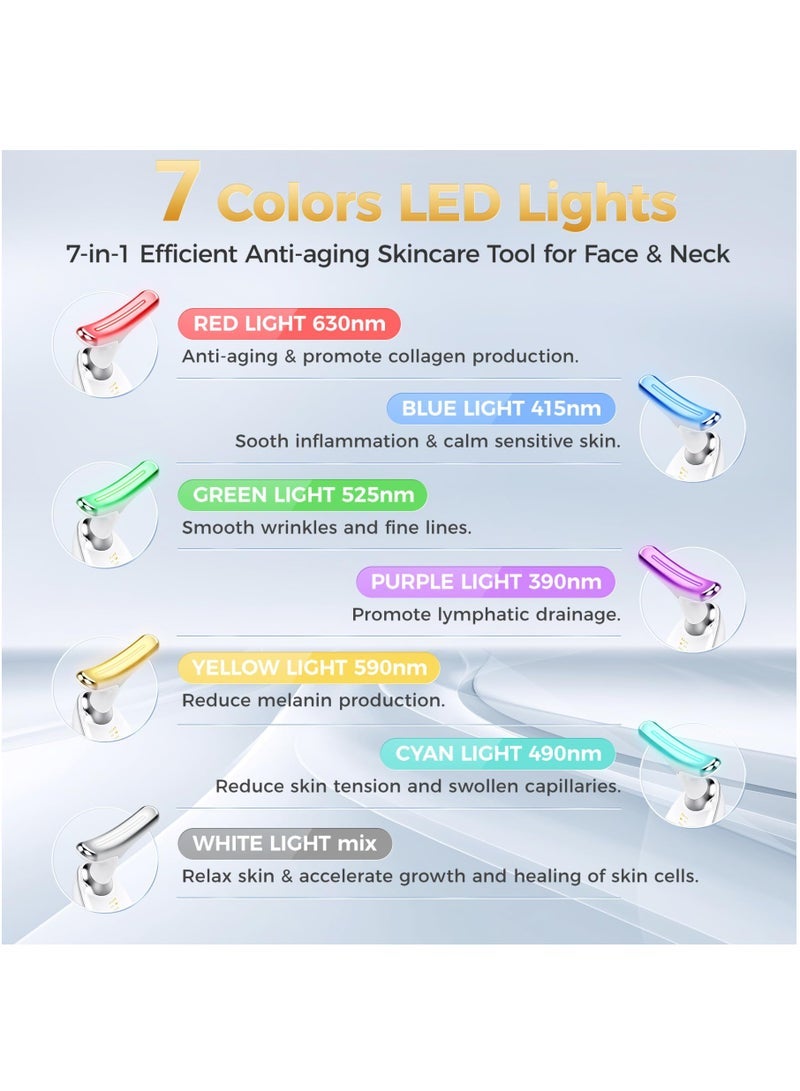 العلاج بالضوء الأحمر للوجه، جهاز تجديد البشرة للوجه والرقبة بفوتونات LED متعددة الألوان، جهاز شد الرقبة، منظف مزدوج للذقن المحمول للعناية بالبشرة، جهاز تدليك للتجاعيد للوجه والرقبة - Image 2