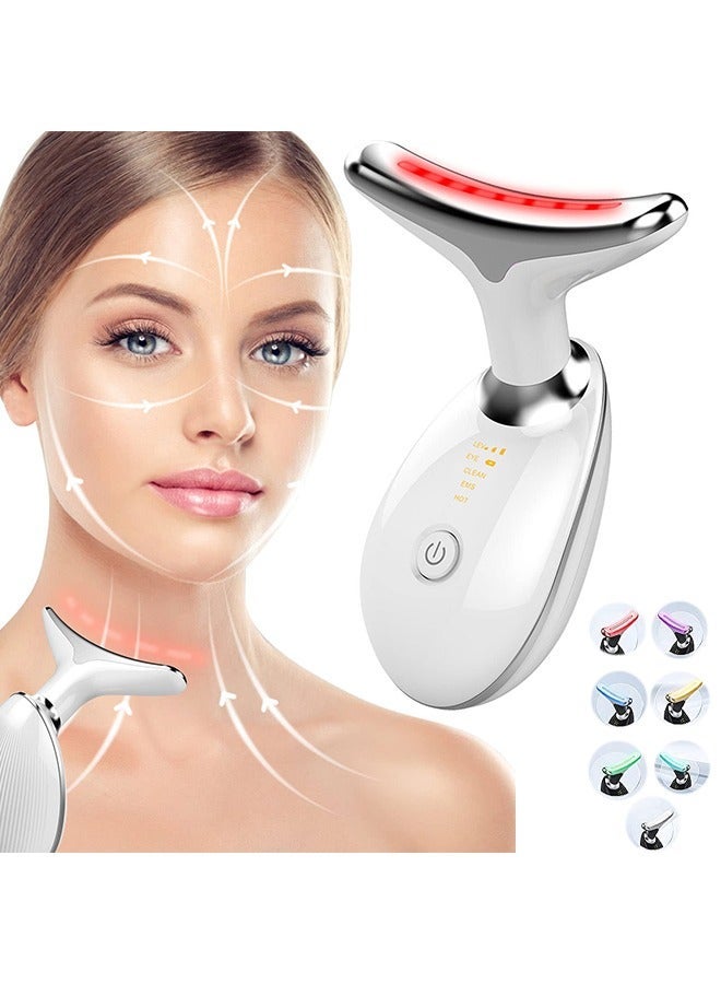 العلاج بالضوء الأحمر للوجه، جهاز تجديد البشرة للوجه والرقبة بفوتونات LED متعددة الألوان، جهاز شد الرقبة، منظف مزدوج للذقن المحمول للعناية بالبشرة، جهاز تدليك للتجاعيد للوجه والرقبة - Image 1