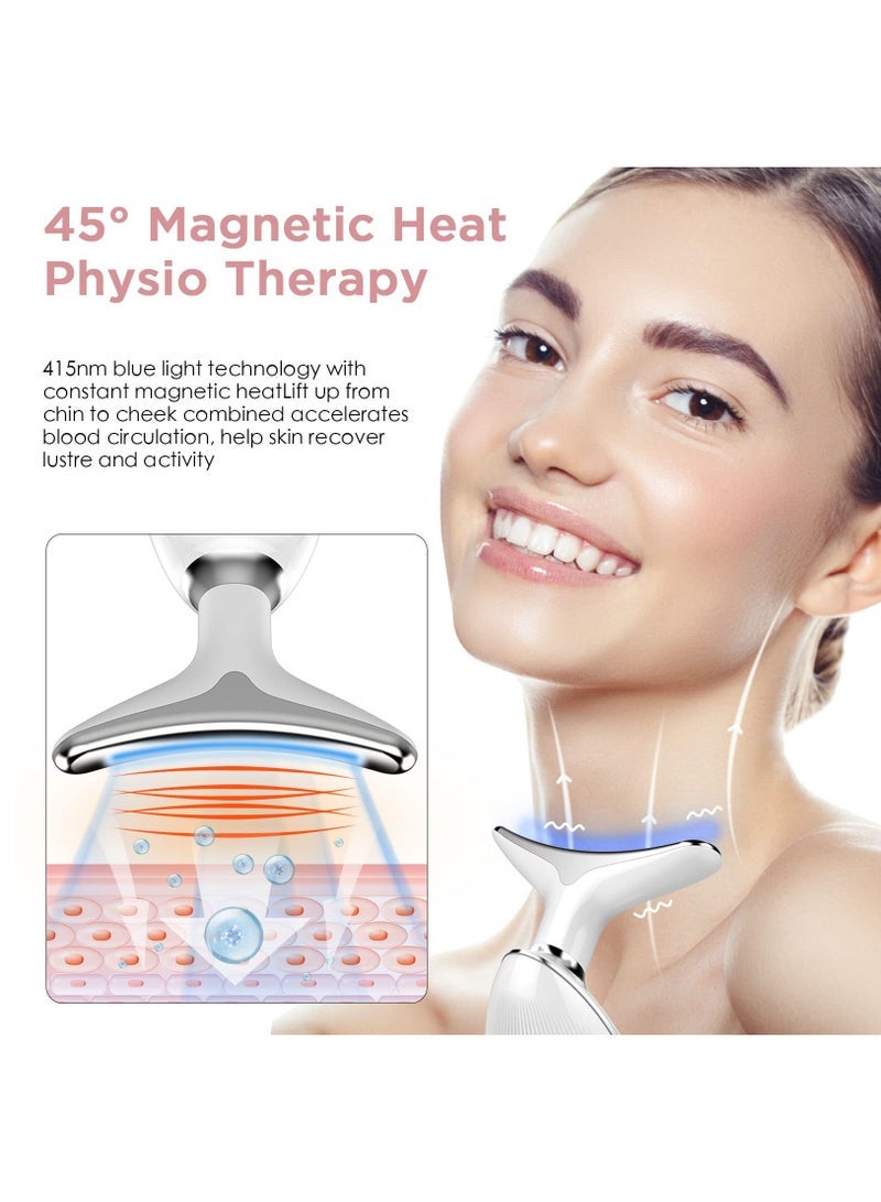 العلاج بالضوء الأحمر للوجه، جهاز تجديد البشرة للوجه والرقبة بفوتونات LED متعددة الألوان، جهاز شد الرقبة، منظف مزدوج للذقن المحمول للعناية بالبشرة، جهاز تدليك للتجاعيد للوجه والرقبة - Image 5