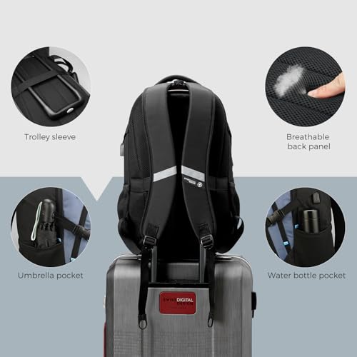 Swissdigital Design Laptop Backpack, Travel Backpack with USB Charging Port Fits 15.6 inches Computer, 31L College School Bookbag for Men,Haze Blue/Black | SD803-16 - Image 4